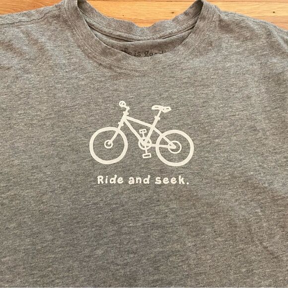 Life is Good Ride and Seek Bicycle grey short sleeve tee shirt - Picture 2 of 3